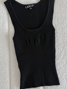 I.AM.GIA Black Ribbed Scoop Tank Top